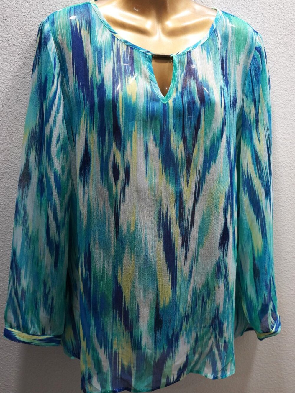 Chico's Semi Sheer Blue Watercolor Tunic Top size 2